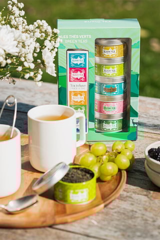 Coffret Les Thés Verts bio - 5 boîtes 20 g et pince à thé