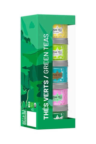 Coffret Les Thés Verts bio + pince à thé - 5 boîtes en métal - 100 g