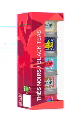 Coffret Les Thés noirs bio + pince à thé - 5 boîtes en métal - 100 g