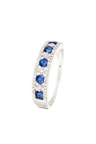 Anel Leyte Ouro branco, diamantes e safira