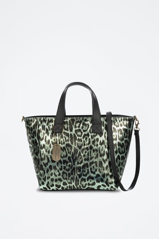 Cabas en cuir - Noir, vert et doré