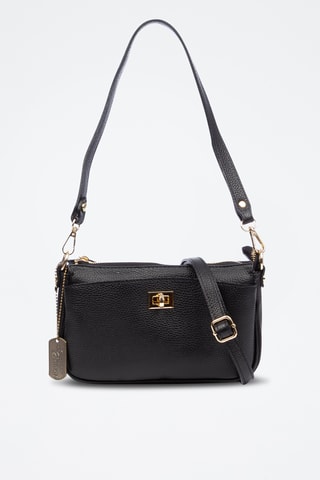 Sac bandoulière en cuir - Argenté, doré et noir