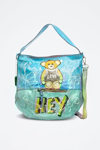 Sac porté épaule en cuir Antrodoco - Bleu, vert et jaune