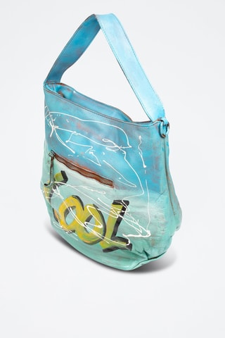 Sac porté épaule en cuir Antrodoco - Bleu, vert et jaune