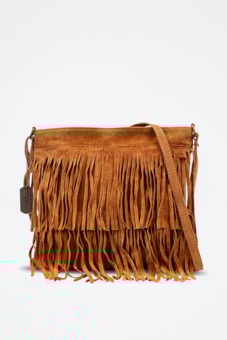 Sac bandoulière en nubuck Avise - Marron et argenté