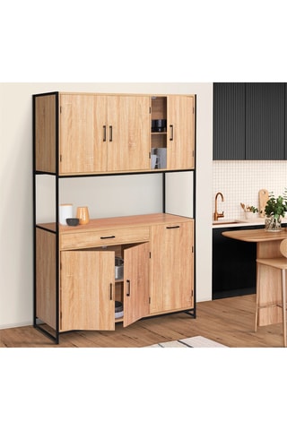 Vaisselier industriel 6 portes Memphis - Imitation bois et noir