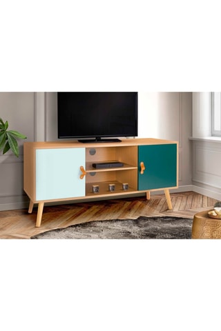 Meuble TV 2 portes Aria - Naturel et vert