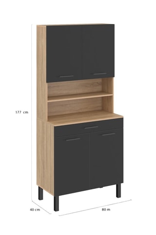 Meuble de cuisine Divino - Noir et imitation bois
