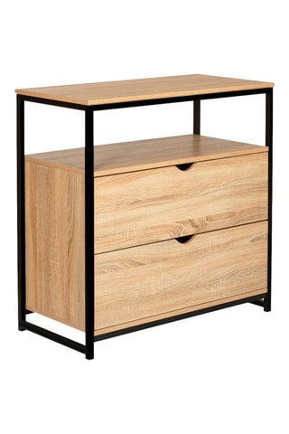 Commode 2 tiroirs Manufacture - Imitation bois clair et noir