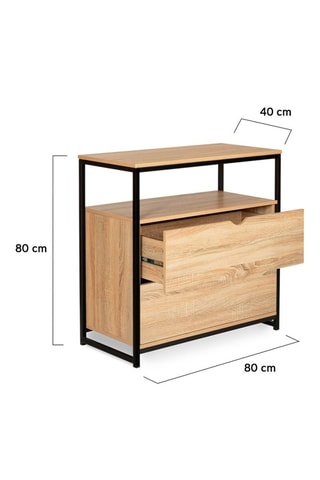 Commode 2 tiroirs Manufacture - Imitation bois clair et noir