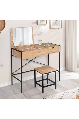 Coiffeuse et tabouret Alana - Blanc