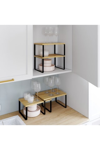 4 étagères de rangement encastrables pour placards - Noir et imitation bois