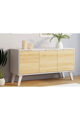 Buffet 3 portes Vigo - Blanc et imitation bois clair