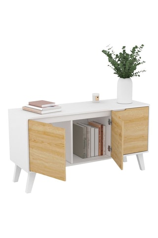 Buffet 3 portes Vigo - Blanc et imitation bois clair