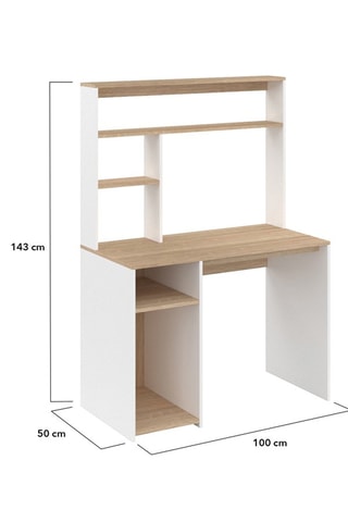 Bureau avec étagères de rangement Danny - Blanc et marron
