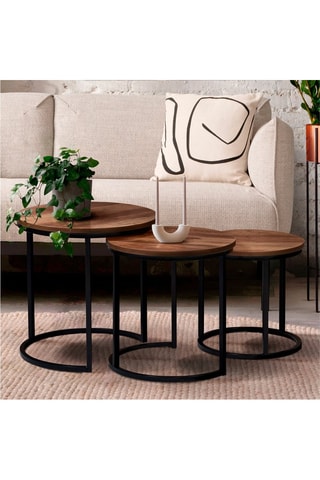 3 tables gigognes Elize - Imitation bois et noir