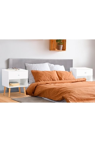 2 tables de chevet 1 tiroir Emmie - Imitation bois et blanc
