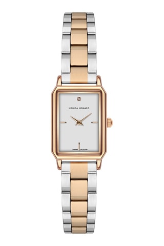 Montre à quartz en acier et diamant - Doré rose et argenté