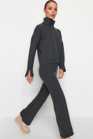 Camisola e calças wide legs cintura subida - Antracite mesclado