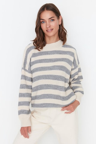 Camisola às riscas Cru e cinzento mesclado