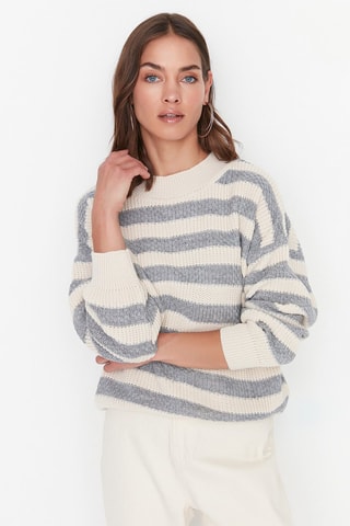 Camisola às riscas Cru e cinzento mesclado