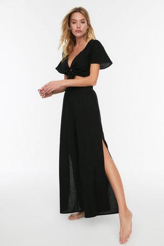 Calças wide legs de cintura subida Preto