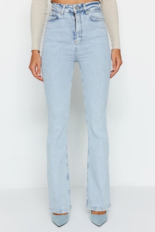 Calças de ganga wide legs cintura subida - Azul-celeste