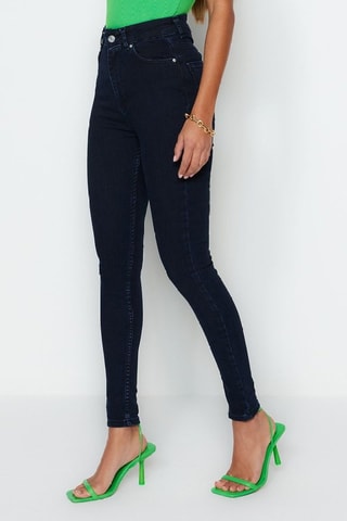 Calças de ganga skinny cintura subida - Azul-escuro