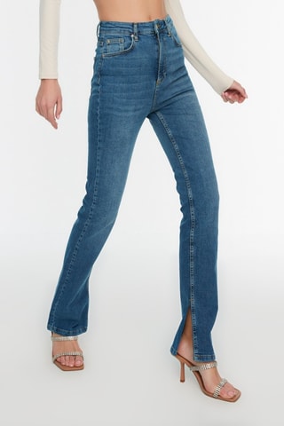 Calças de ganga bootcut cintura subida Azul