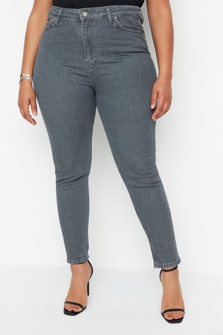 Calças de ganga skinny cintura subida Cinzento