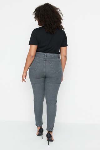 Calças de ganga skinny cintura subida Cinzento