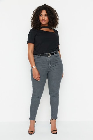 Calças de ganga skinny cintura subida Cinzento