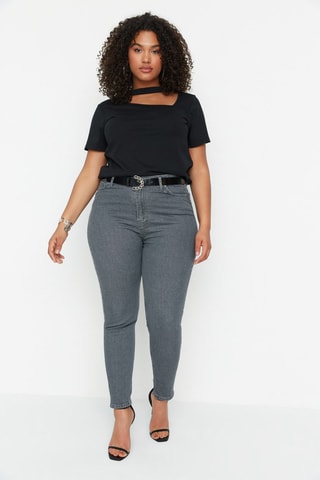 Calças de ganga skinny cintura subida Cinzento