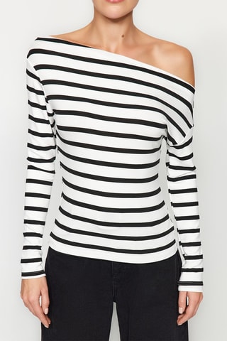 Top às riscas Preto