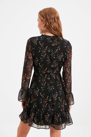 Vestido com folhos Preto e castanho