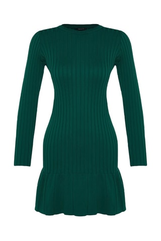 Vestido com folhos - Verde-esmeralda