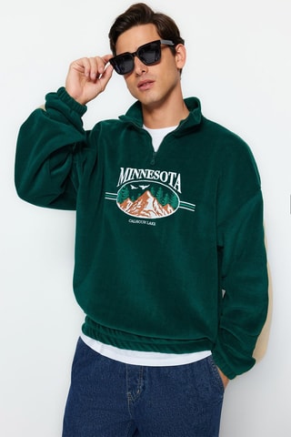 Sweat oversize em veludo - Verde-esmeralda