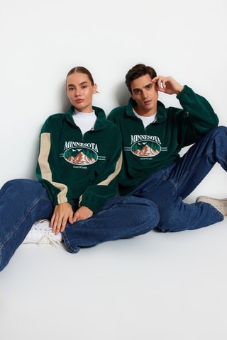 Sweat oversize em veludo - Verde-esmeralda