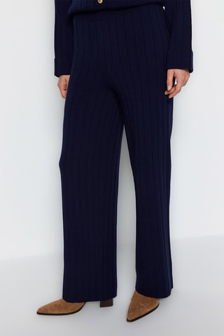 Casaco de malha comprido e calças wide legs com cintura subida Azul-marinho