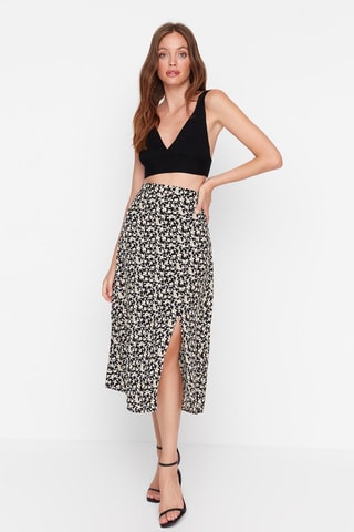 Saia midi cintura subida Preto