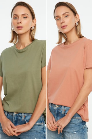 2 t-shirts regular - Caqui e salmão