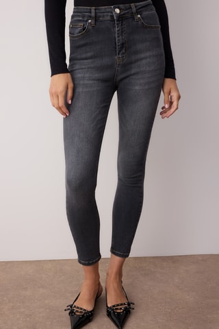 Calças de ganga skinny cintura subida - Cinzento