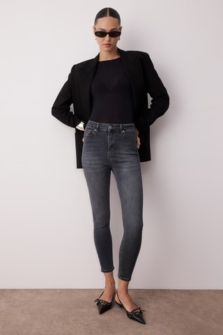 Calças de ganga skinny cintura subida - Cinzento