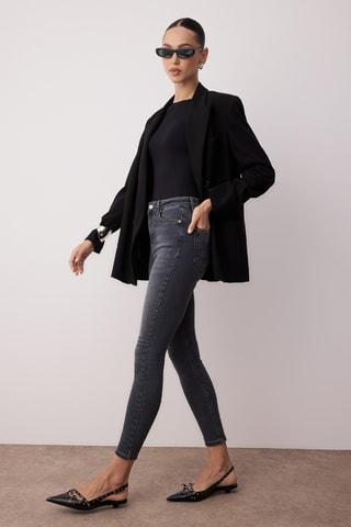 Calças de ganga skinny cintura subida - Cinzento