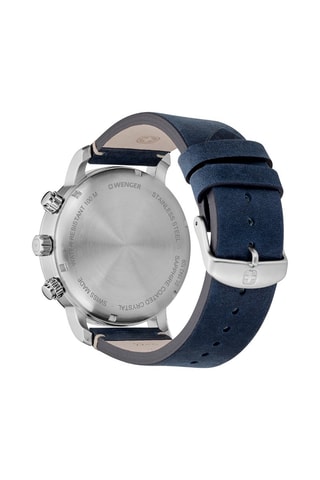 Leren Quartz Horloge Attitude - Stopwatch en Snelheidsmeter - Marineblauw en Zilverkleurig
