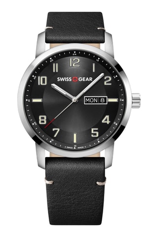 Leren Quartz Horloge Swissgear - Zwart en Zilverkleurig