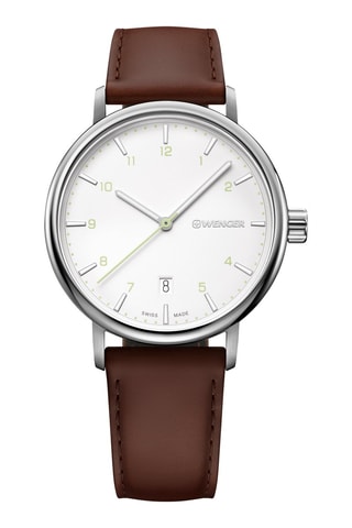 Leren Quartz Horloge Urban Classic - Bruin en Zilverkleurig