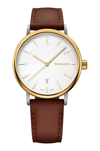 Leren Quartz Horloge Urban Classic - Bruin en Zilverkleurig