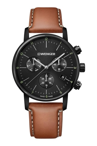 Leren Quartz Horloge Urban Classic - Chronograaf - Bruin en Zwart