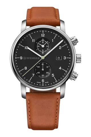 Leren Quartz Horloge Urban Classic - Chronograaf - Bruin en Zwart